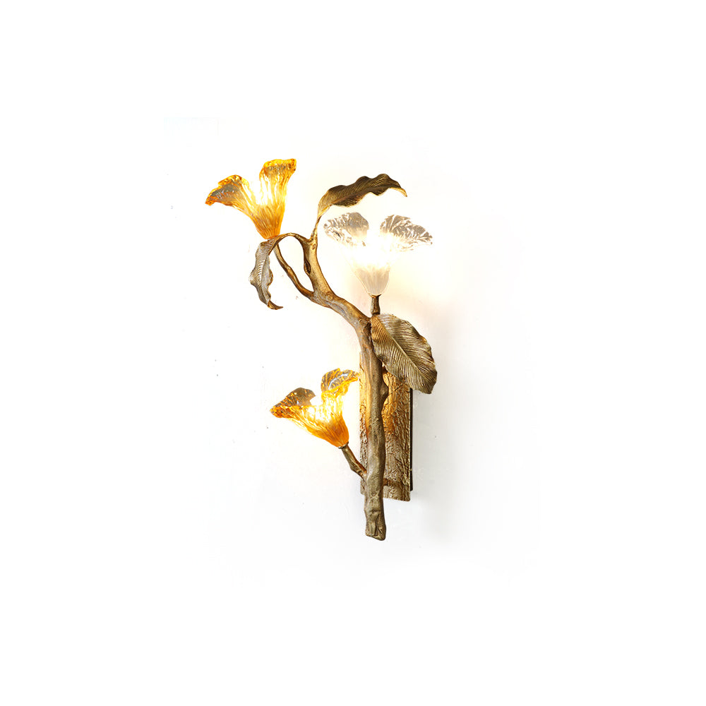 Finish details showing the brass, amber glass, and frosted glass.
