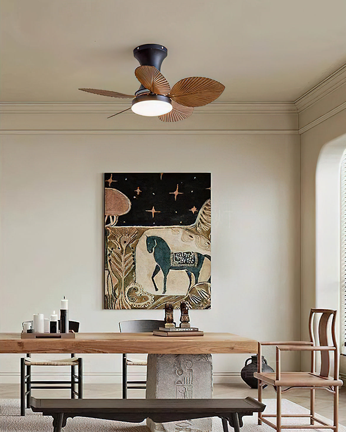 Maris Ceiling Fan Light in a nickel finish, showing the sleek metal details.