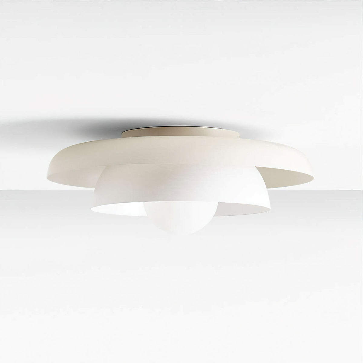 Miller Double Flush Mount in a transitional hallway.