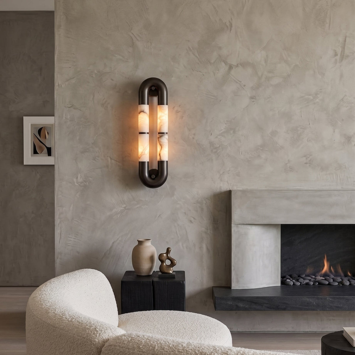 Close-up of the genuine alabaster cylinders on the Mirabelle sconce.