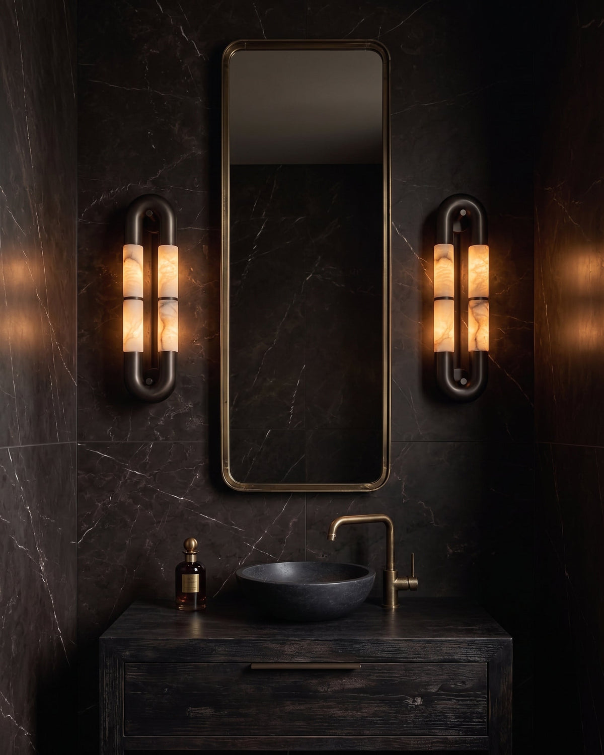 Mirabelle wall sconce shown in a modern hallway setting.