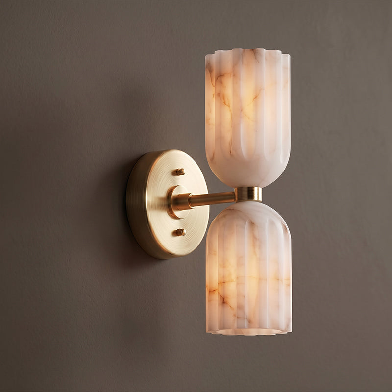 Close-up view of the fluted alabaster shade, highlighting its natural veining and texture.