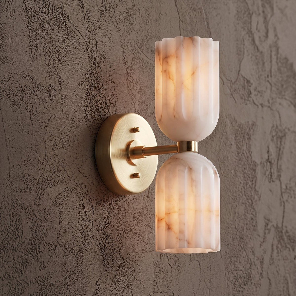Top-down view focusing on the upper fluted alabaster shade.