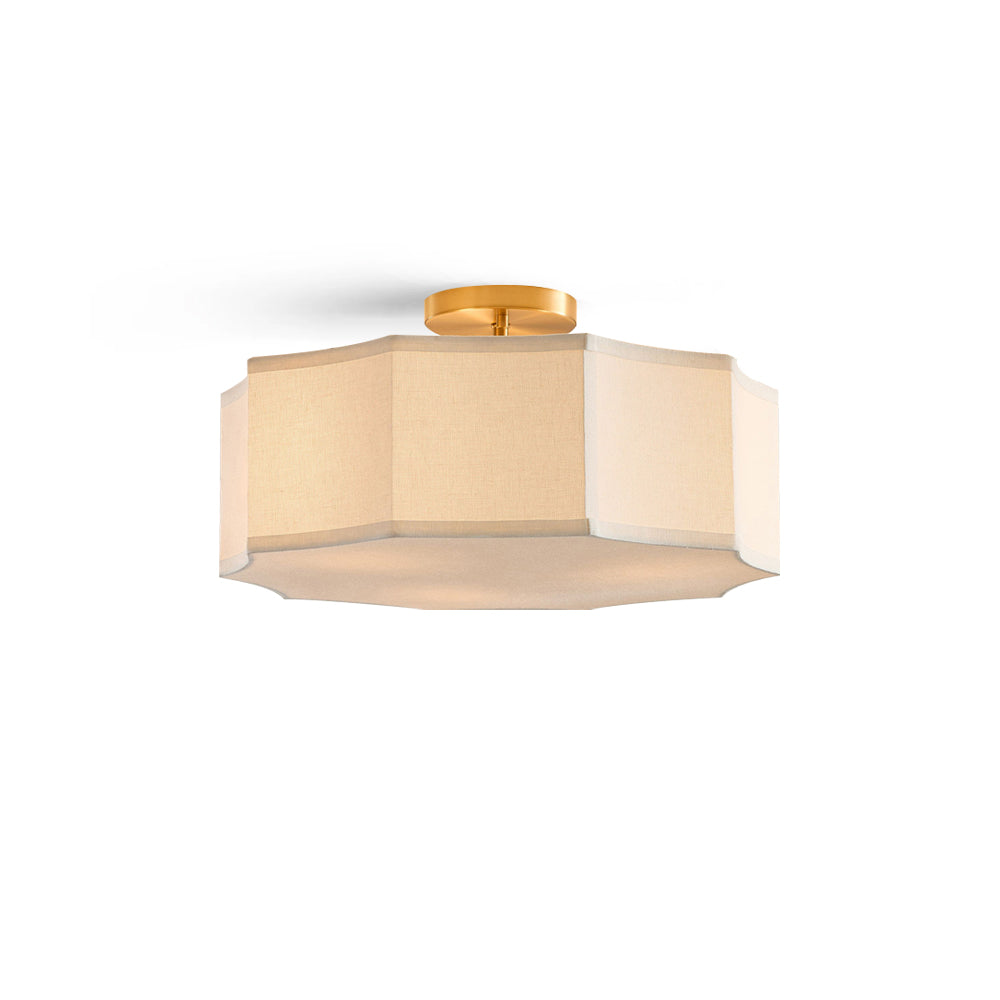 Prescott Linen Flush Mount in a neutral linen finish, showing its drum shape.