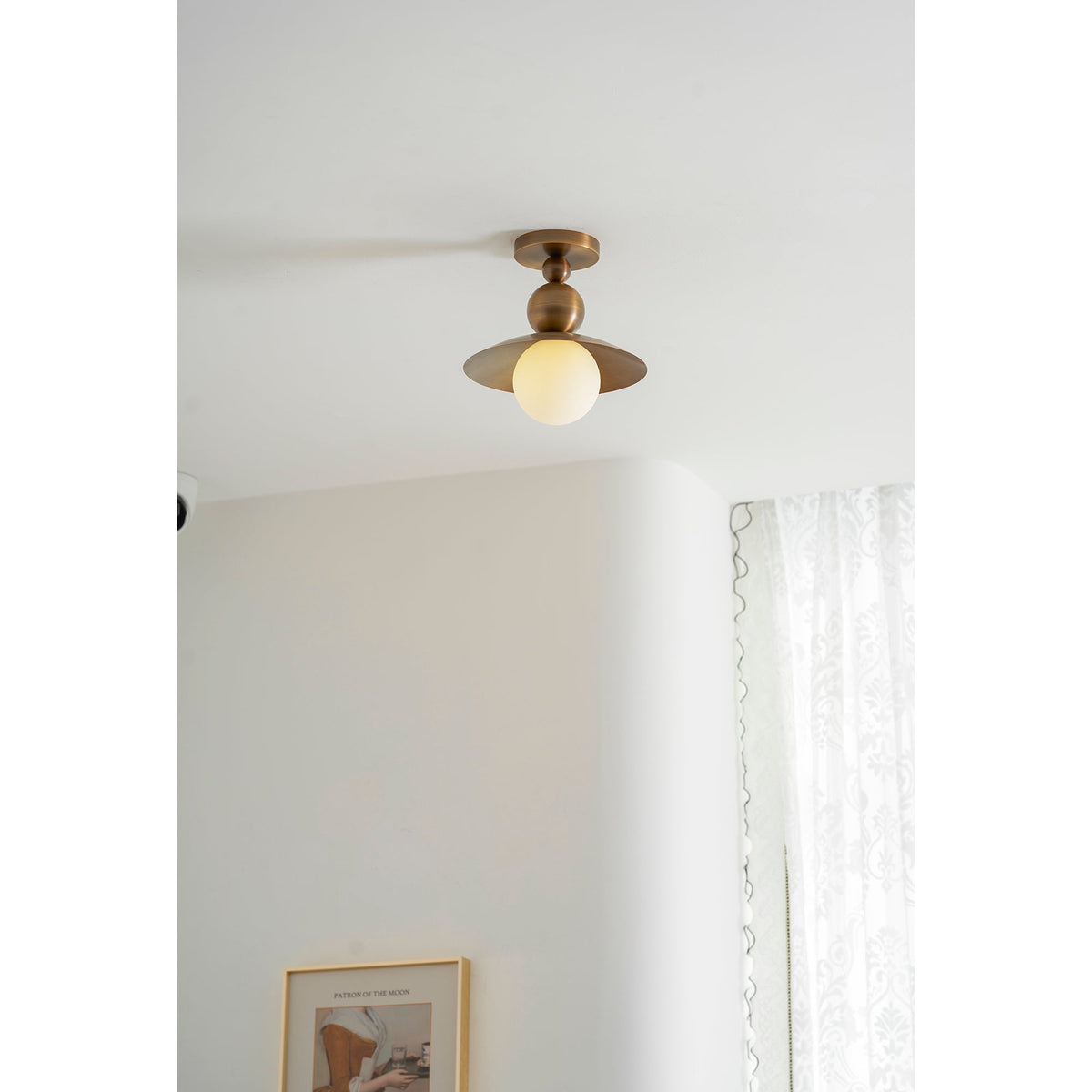 The sculptural form of the Sasco Flush Mount viewed from below.
