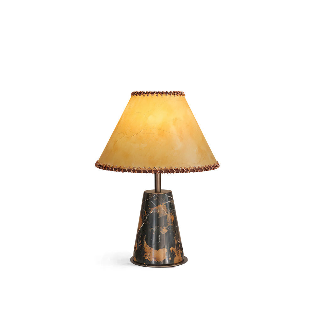 Sedona Table Lamp with a conical marble base and parchment shade.