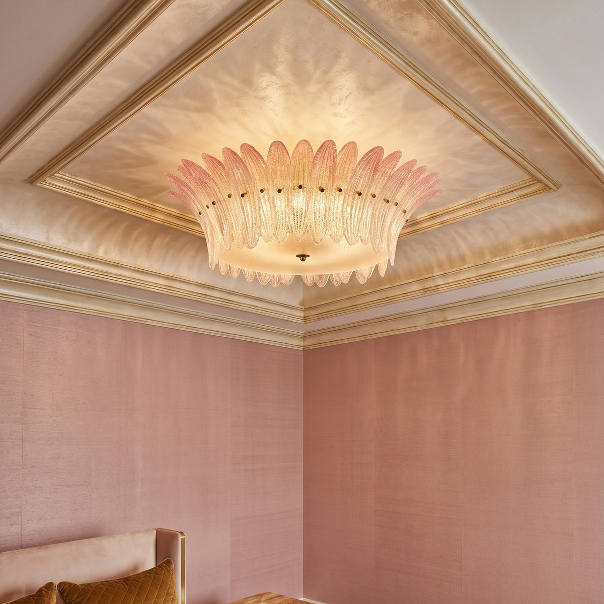 Close-up of the frosted, crushed-ice glass texture on the Treviso Ceiling Mount.