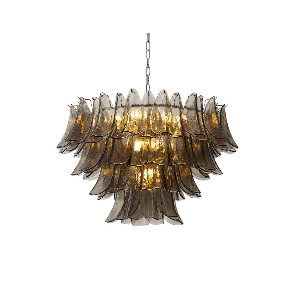 The Vivienne glass chandelier hanging in a modern living room.