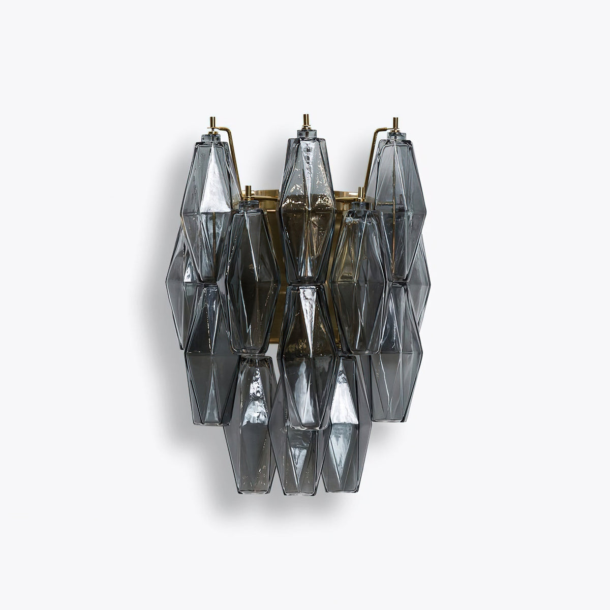 Delano Polyhedral Glass Sconce in Smoke Grey.