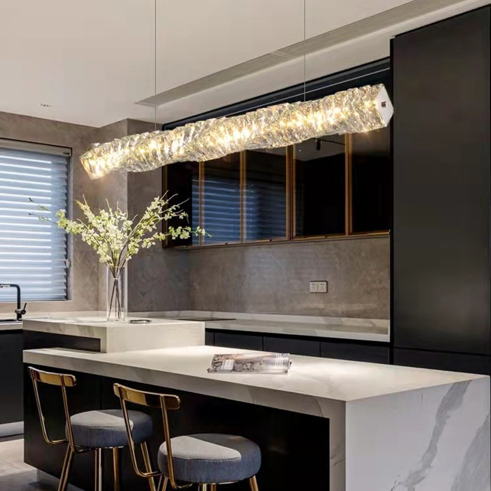 Kristy Suspension Linéaire Simple, Acier/Cristal, Or/Argent, Bar/Cuisine