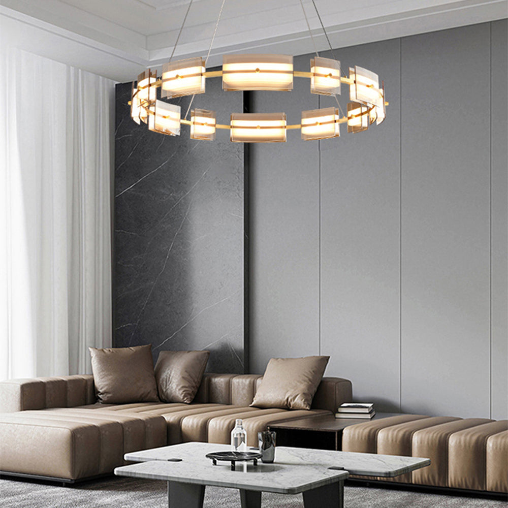 Arisha Suspension Anneau Simple, Cuivre/Verre, Noir/Or, Salon/Chambre