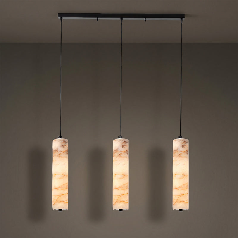 View of the pendant light from below, showing the integrated LED light source.