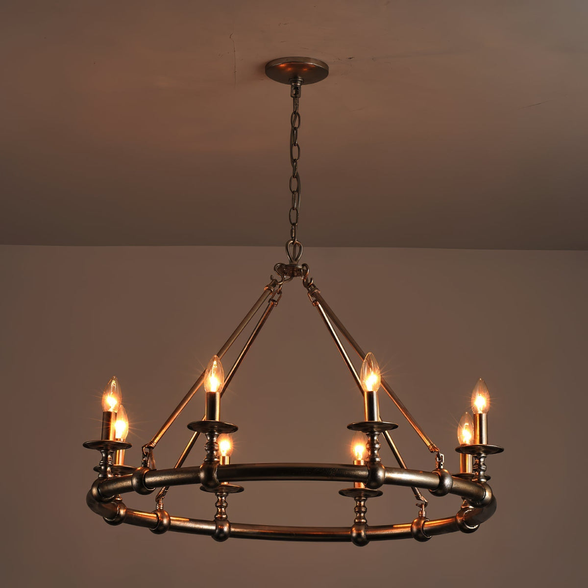 Unite Lustre Rond Industriel Vintage En Métal Doré