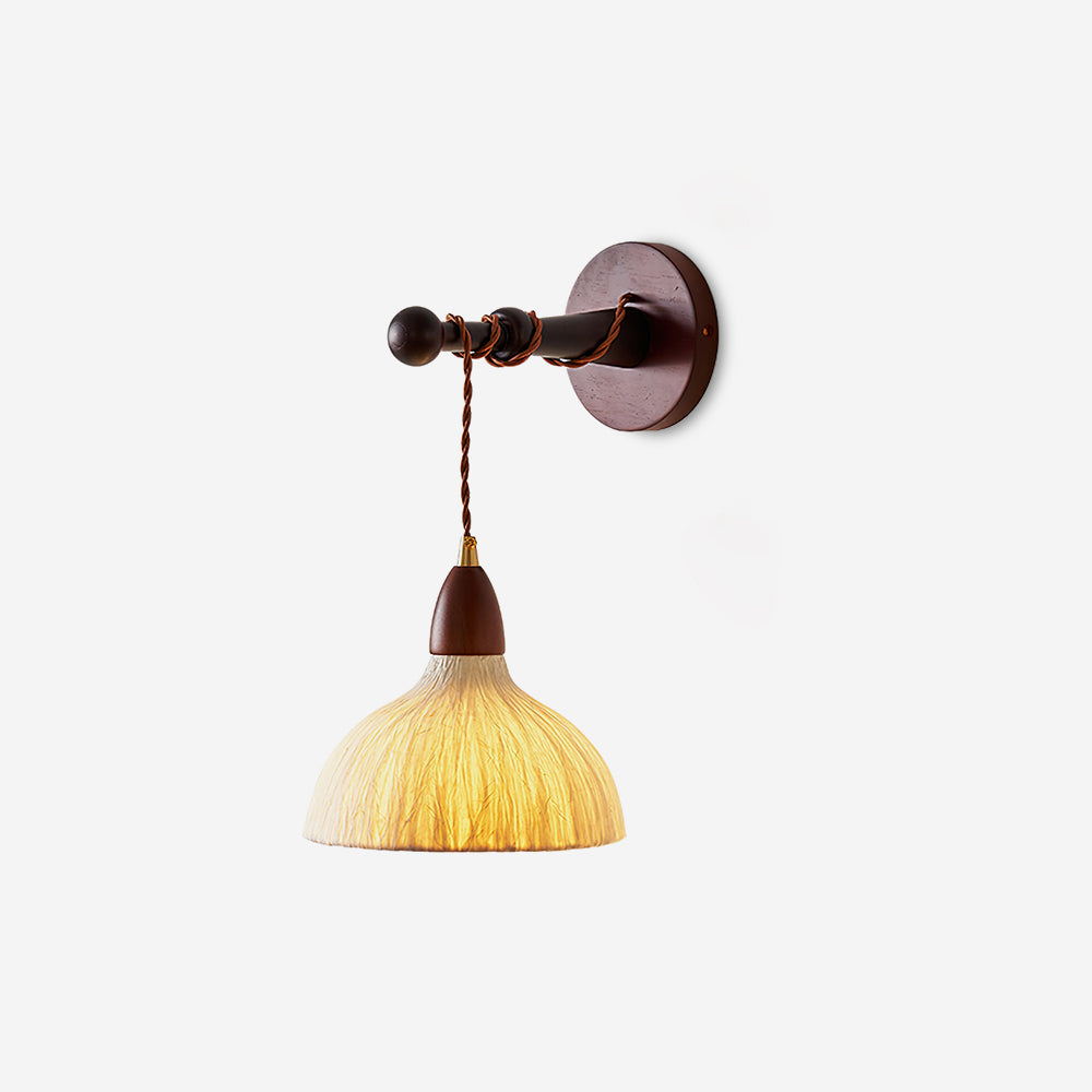 Wall Lamp Rice Paper Shade Wood Arm-Neutral Decor