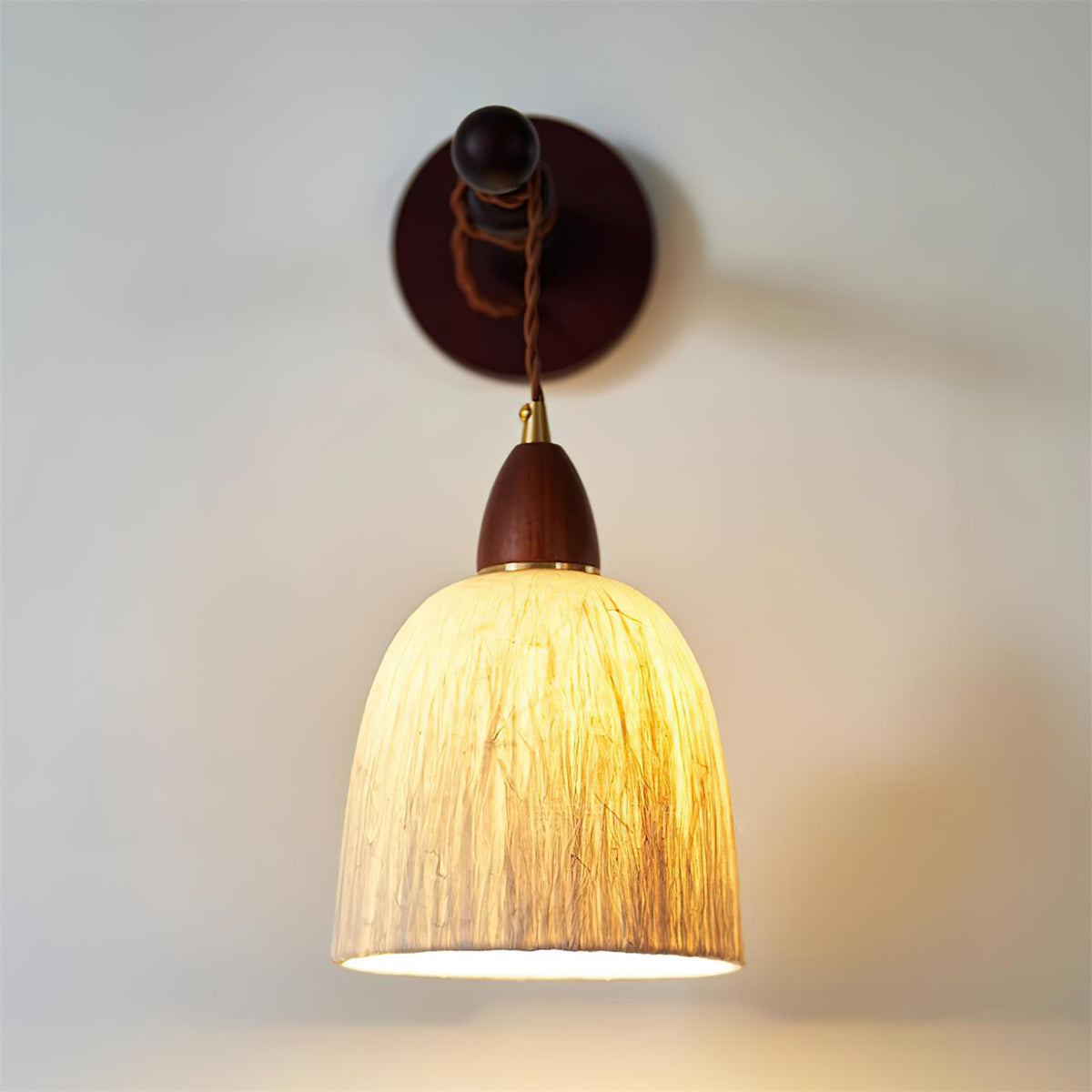 Wall Lamp Rice Paper Shade Wood Arm-Neutral Decor