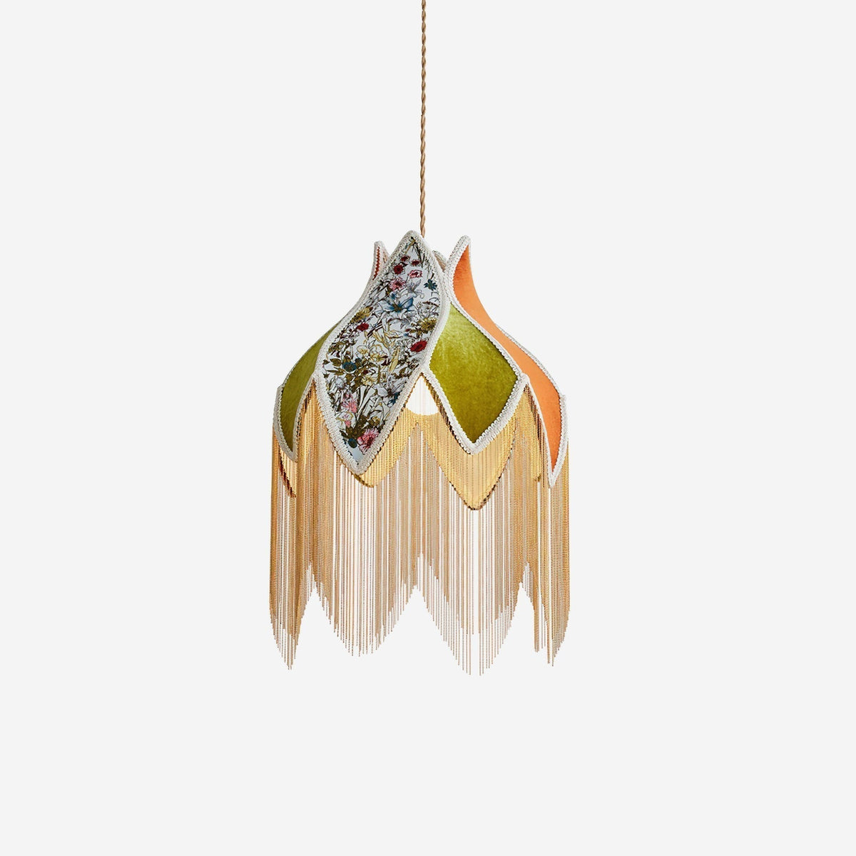 Pendant Lamp with Floral Petal Fabric Shade Fringe Bohemian-Neutral Decor