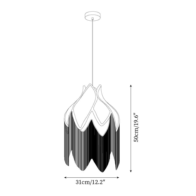Pendant Lamp with Floral Petal Fabric Shade Fringe Bohemian-Neutral Decor