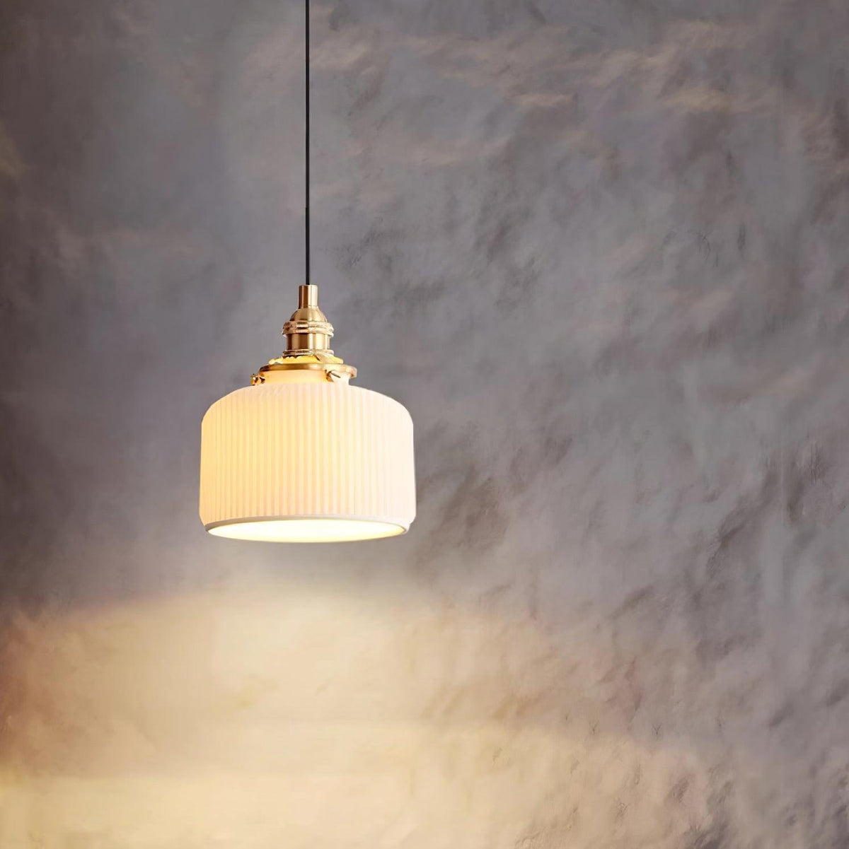 Pendant Lamp Ribbed Ceramic Shade-Neutral Decor