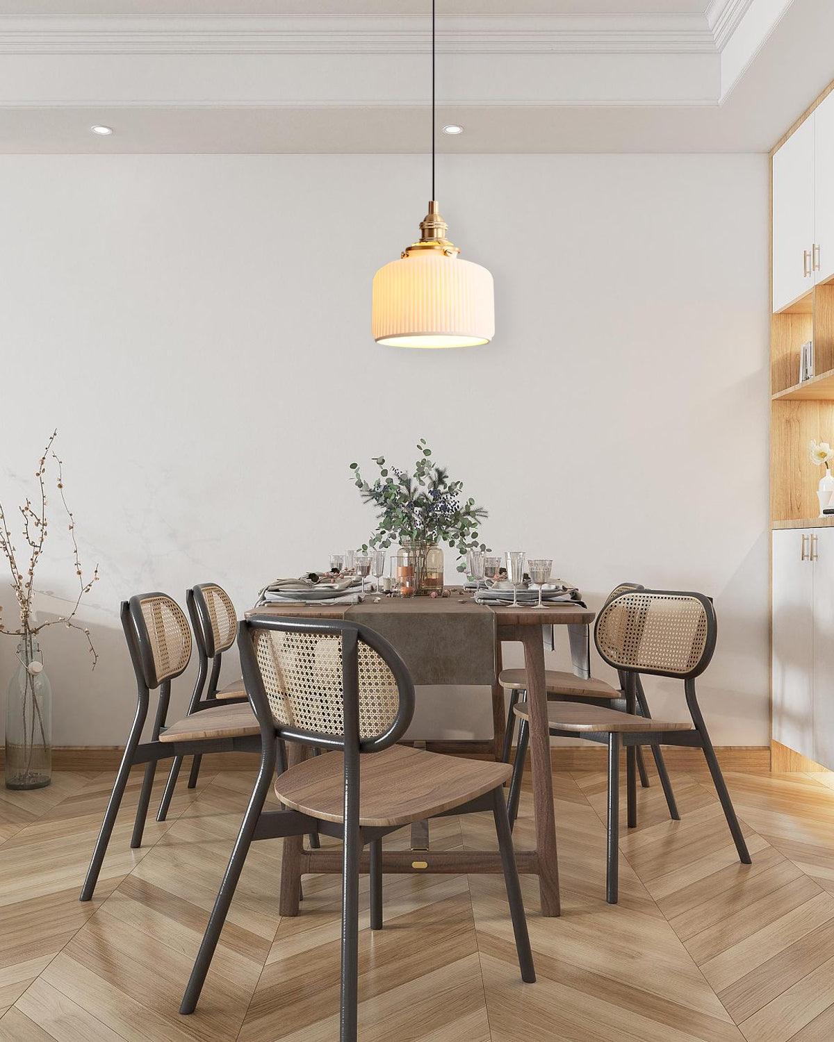 Pendant Lamp Ribbed Ceramic Shade-Neutral Decor