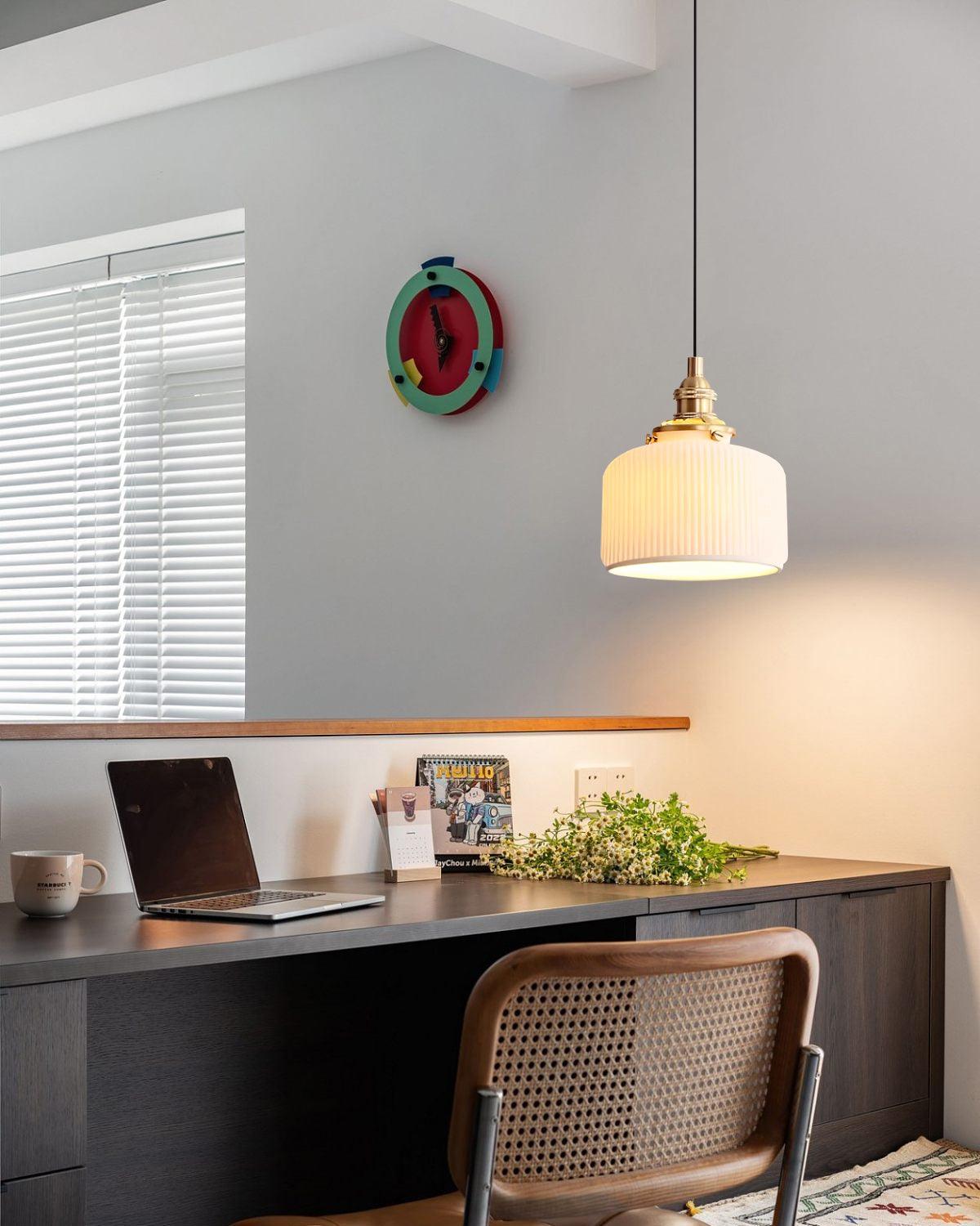 Pendant Lamp Ribbed Ceramic Shade-Neutral Decor