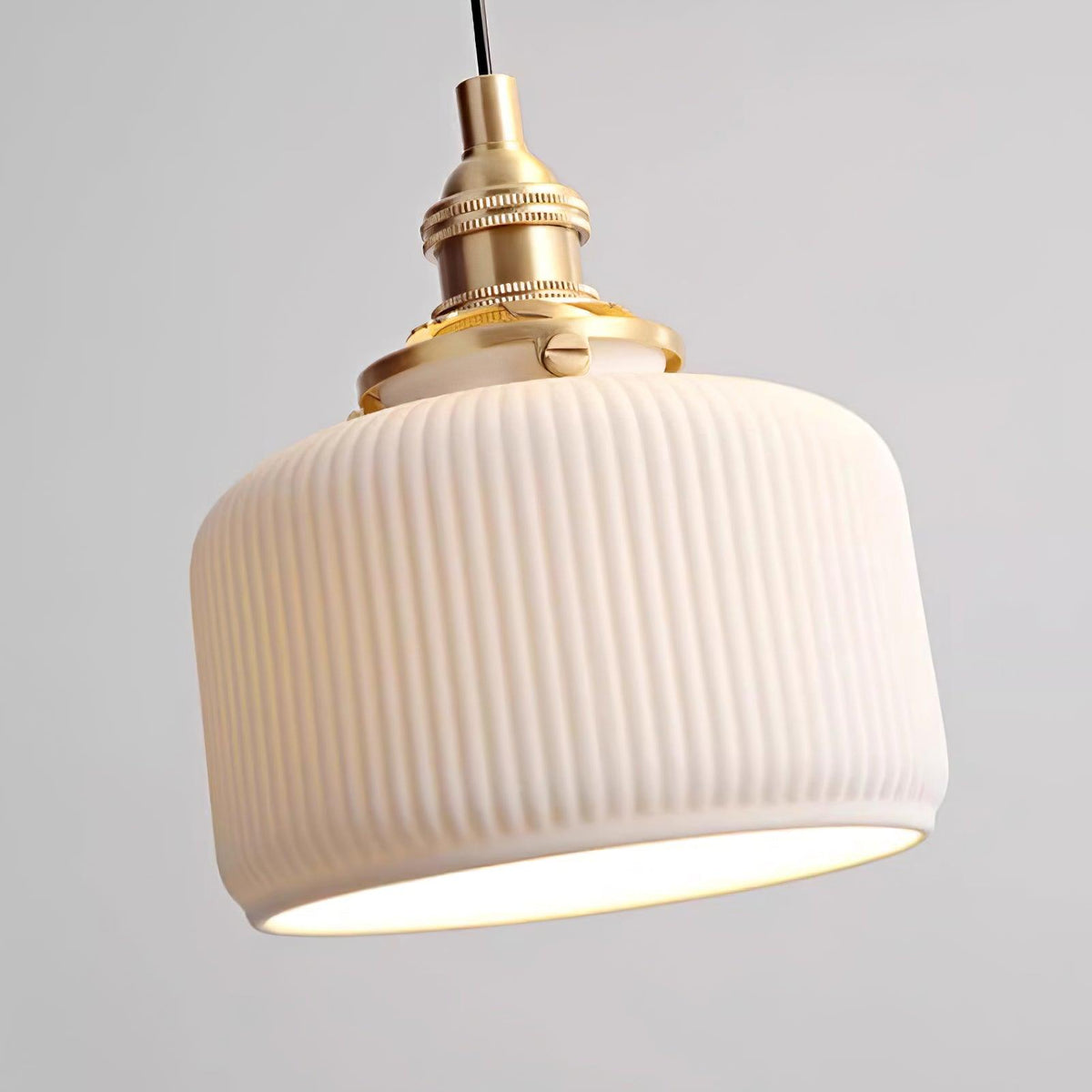 Pendant Lamp Ribbed Ceramic Shade-Neutral Decor