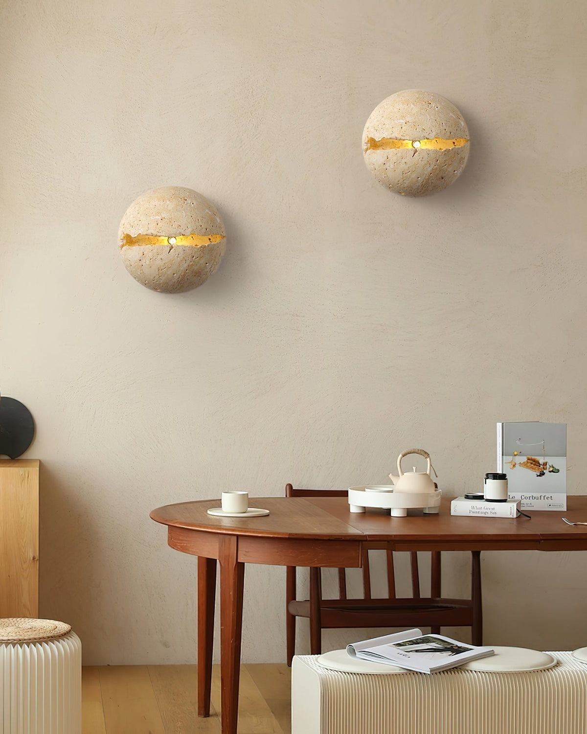 Dinosaur Egg Travertine Wall Lamp-Neutral Decor
