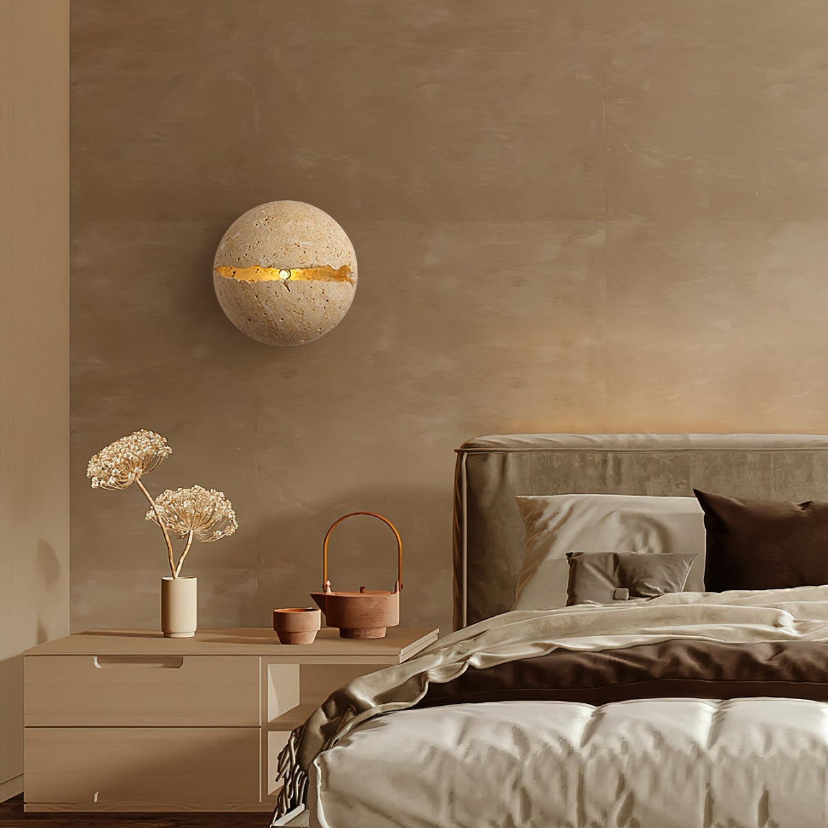 Dinosaur Egg Travertine Wall Lamp-Neutral Decor