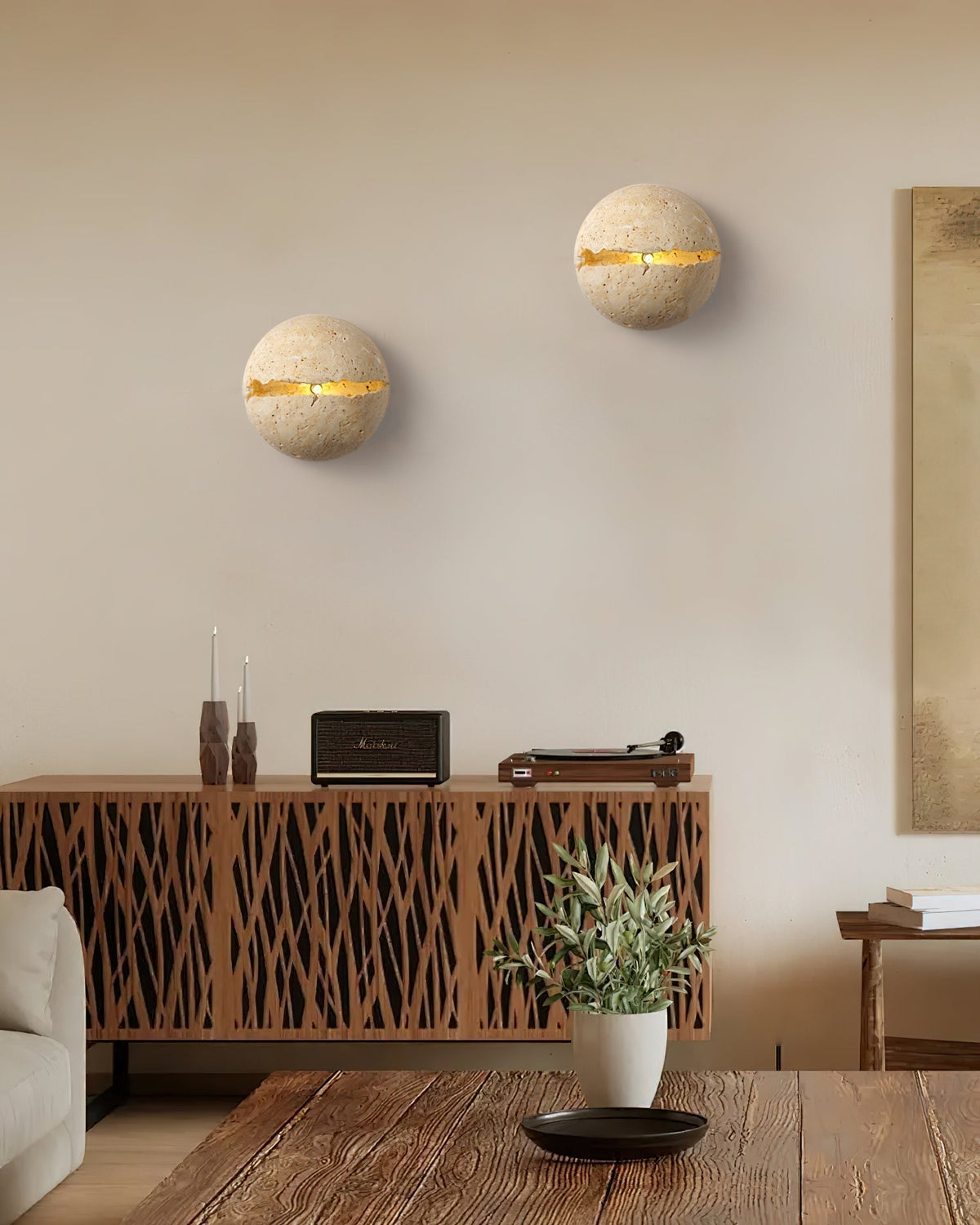 Dinosaur Egg Travertine Wall Lamp-Neutral Decor
