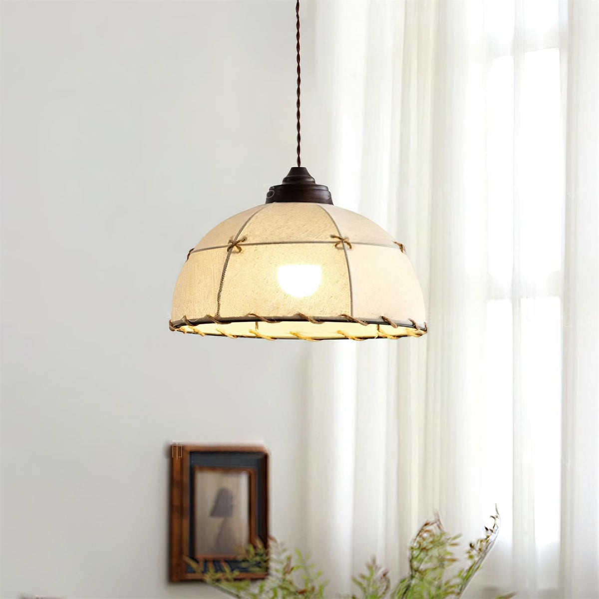 Pendant Light Fabric Dome Shade Vintage Minimalist Soft Glow-Neutral Decor