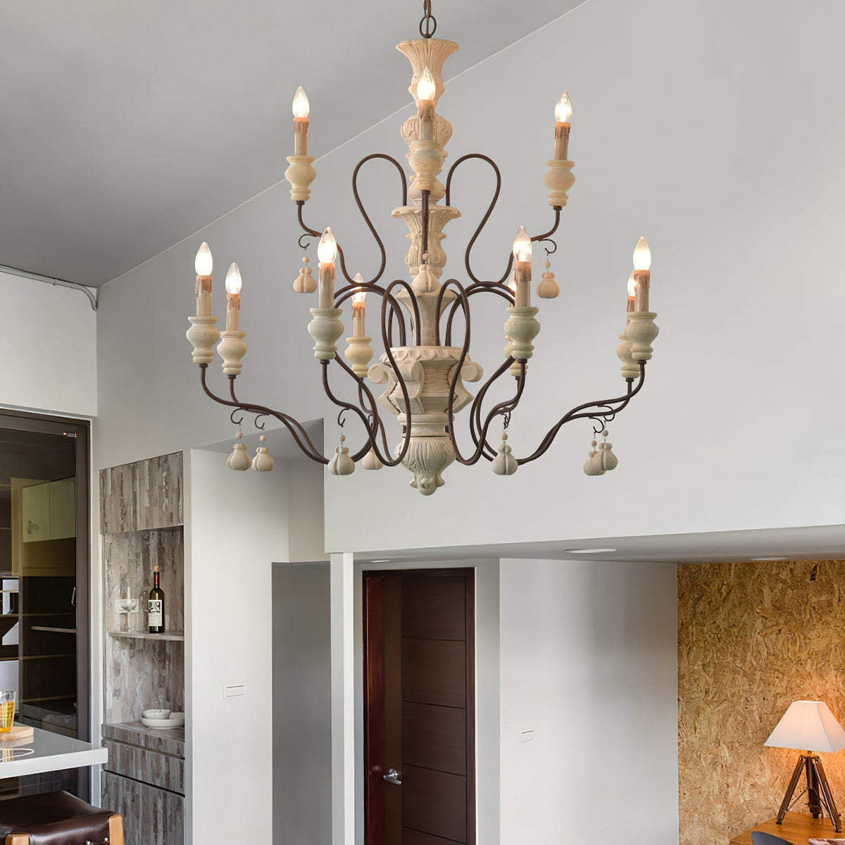Quartz Lustre Bois Métal Luxe Campagne Salon