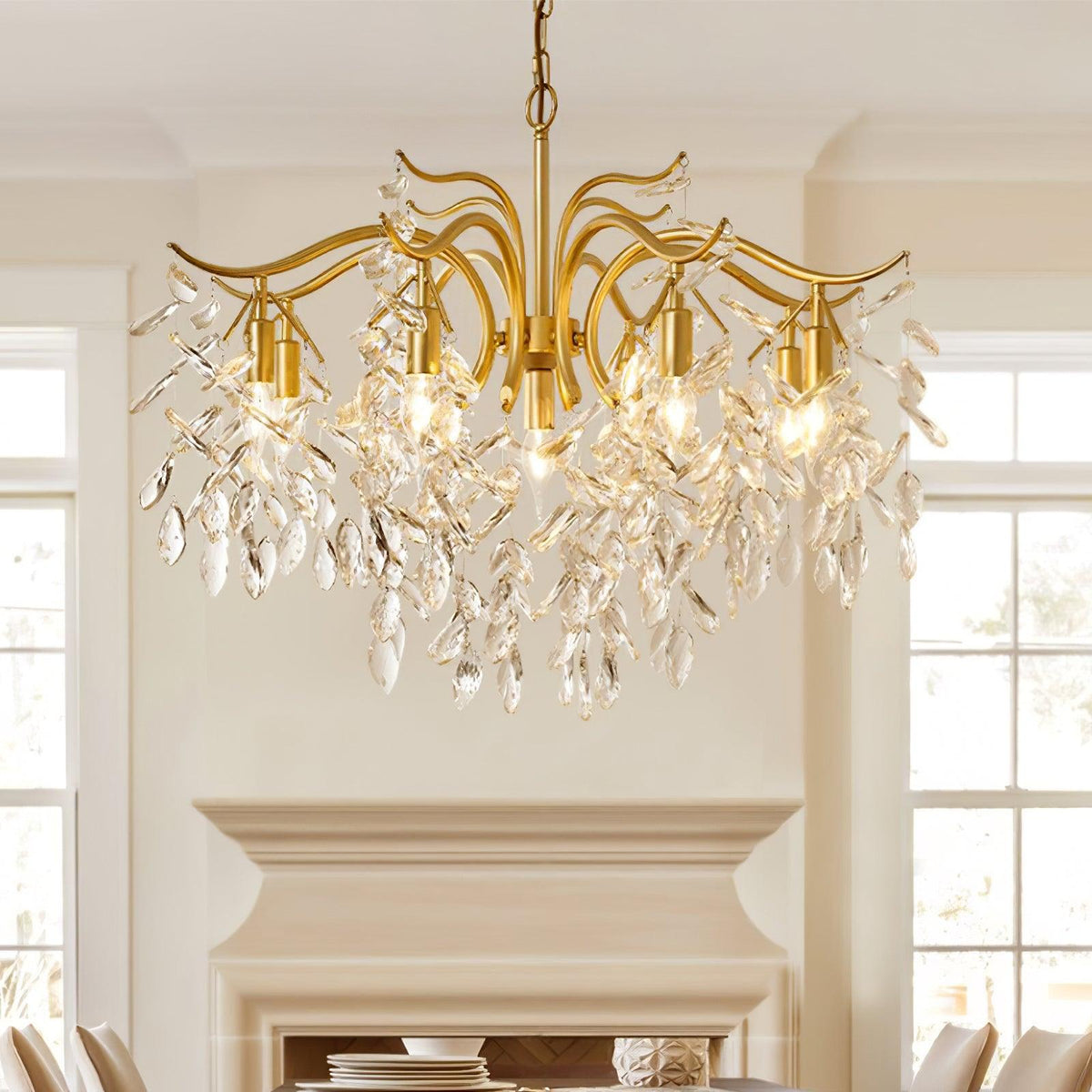 Kellalis Lustre Fer Cristal Feuille
