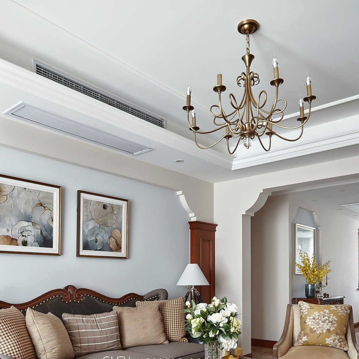 Adreva Lustre Laiton Double Torsion Candelier Cristal