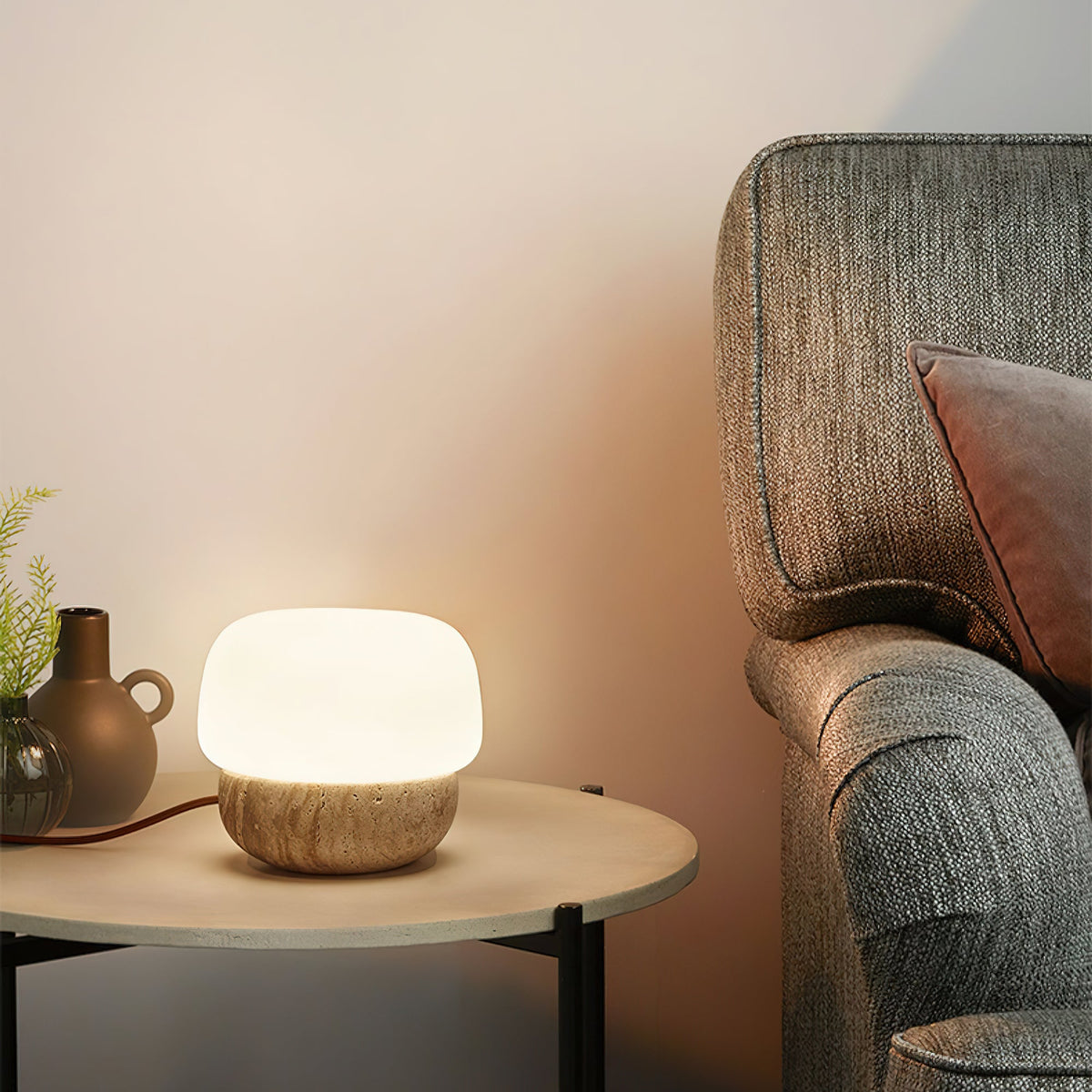 Eldoreth Dôme en Lampe de Table en Travertin