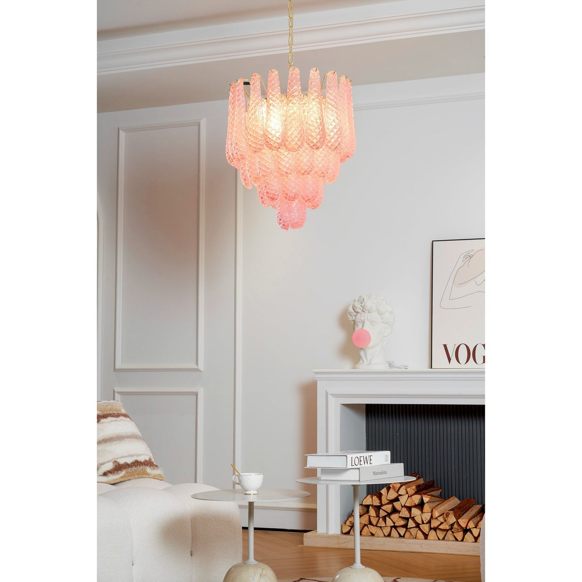 Junto Lustre Goutte Rose Métal Verre Luxe
