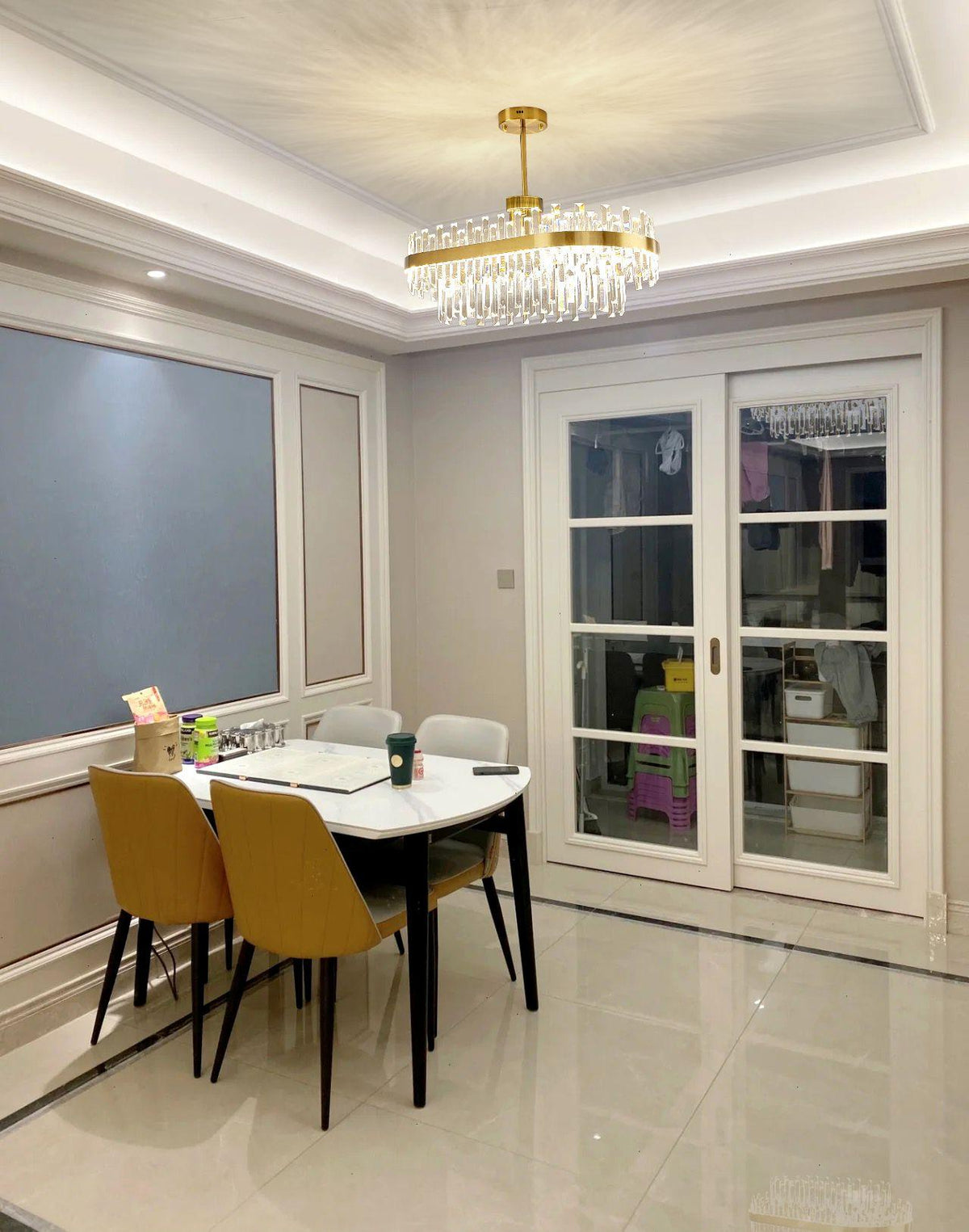 Vianaira Lustre Élégant en Cristal et Laiton en Forme de Tambour