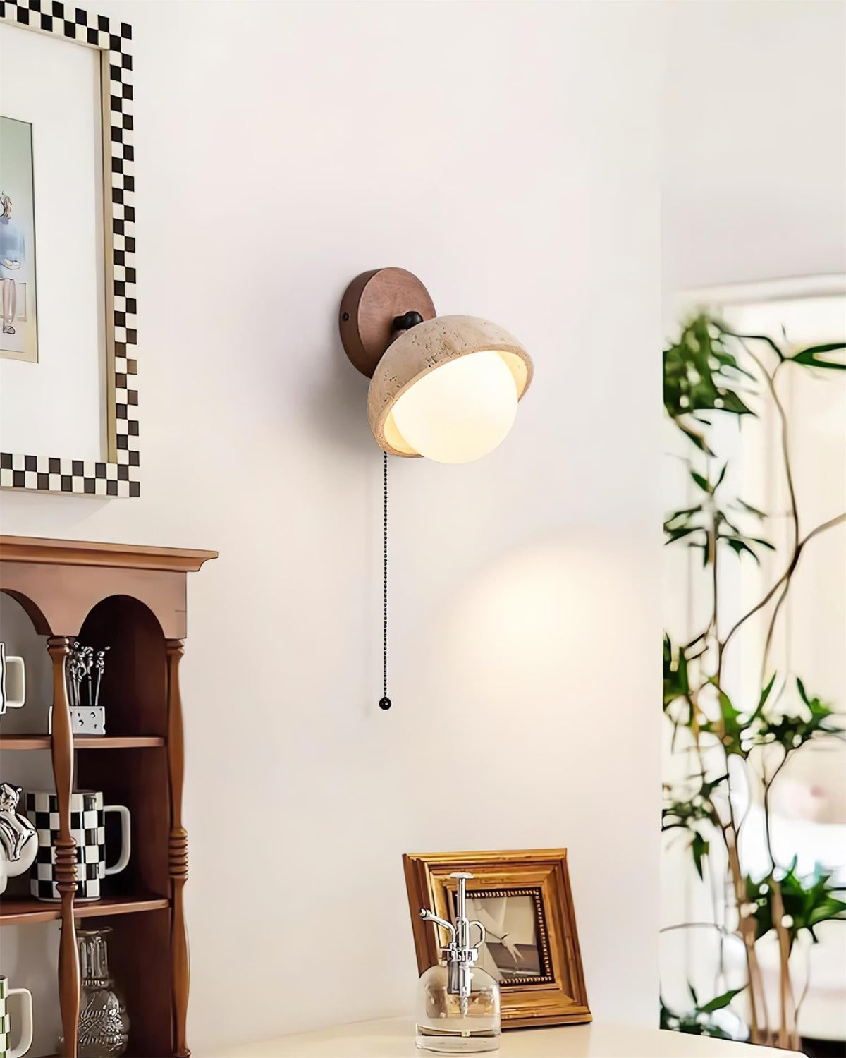 Eala Wall Lamp Travertine Wood Minimalist Modern-Neutral Decor