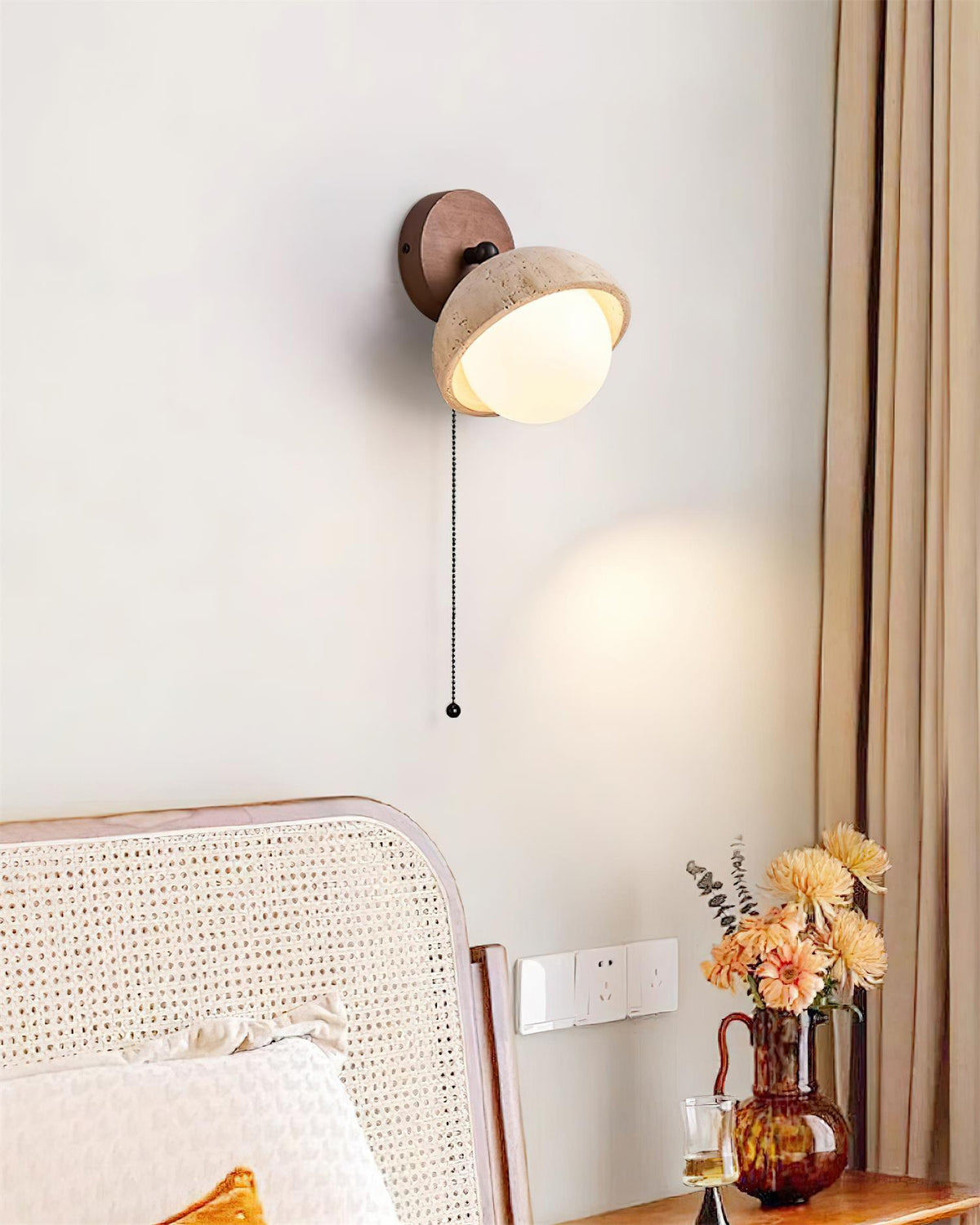 Eala Wall Lamp Travertine Wood Minimalist Modern-Neutral Decor