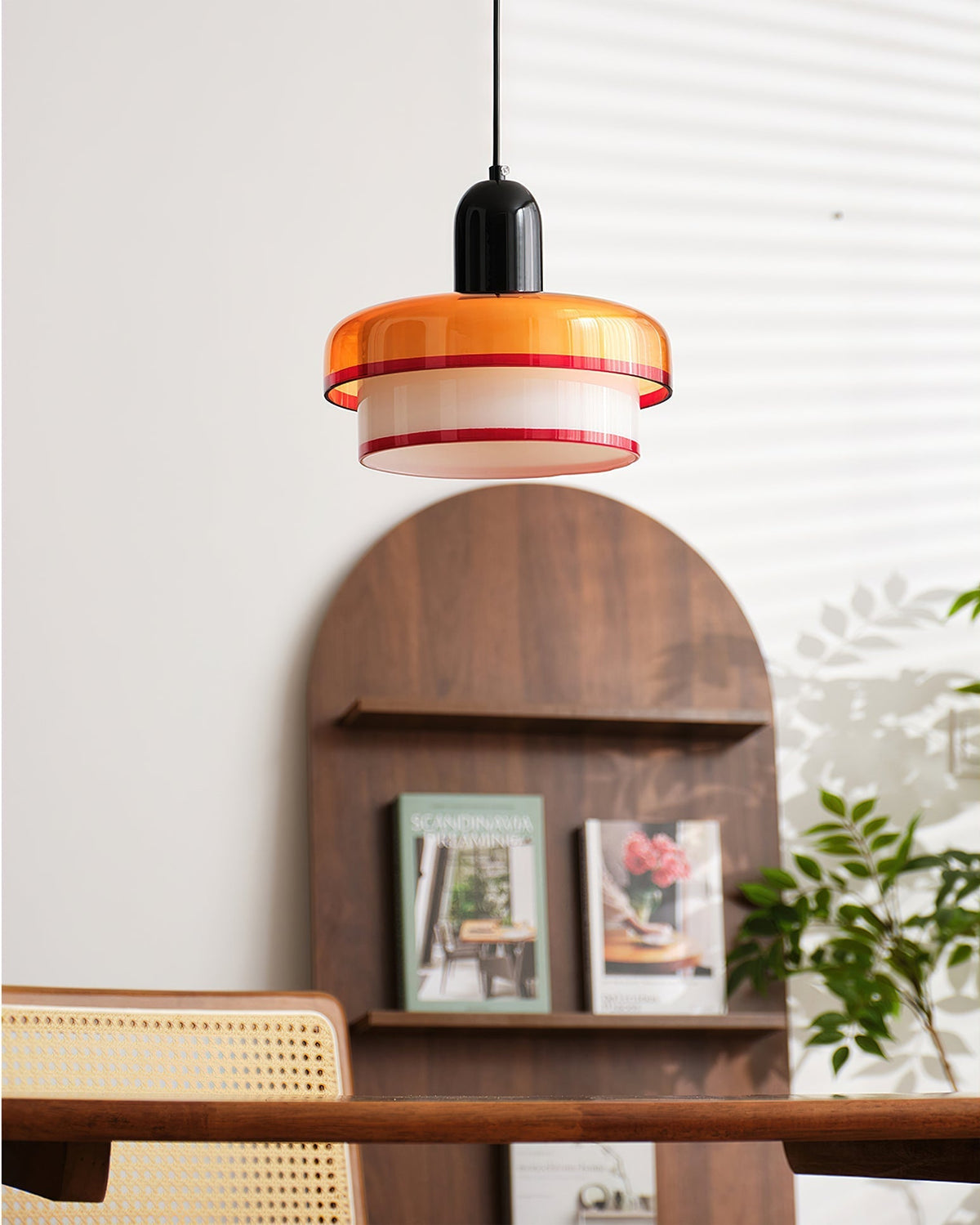 Close-up of the red trim detail on the Ebern Pendant Light.
