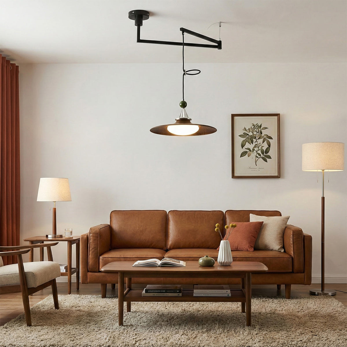 Eden Swing Arm Pendant Light in Black finish.