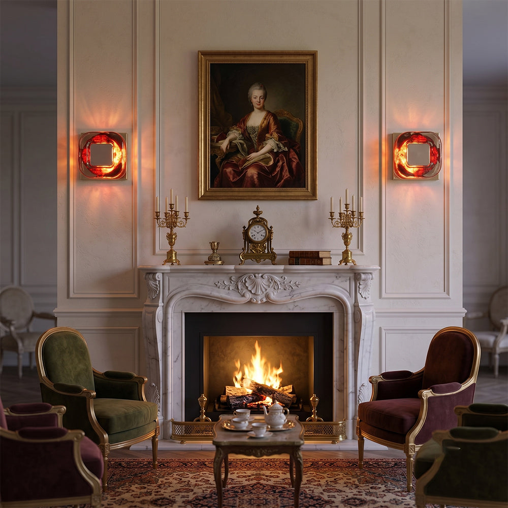 Lifestyle image of the Eisner Red Wall Sconce in a modern hallway.
