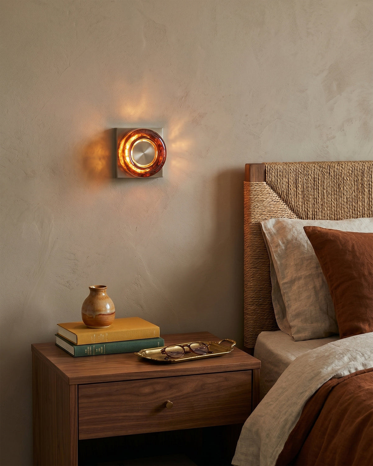 Front view of the circular Eisner Wall Sconce in red.