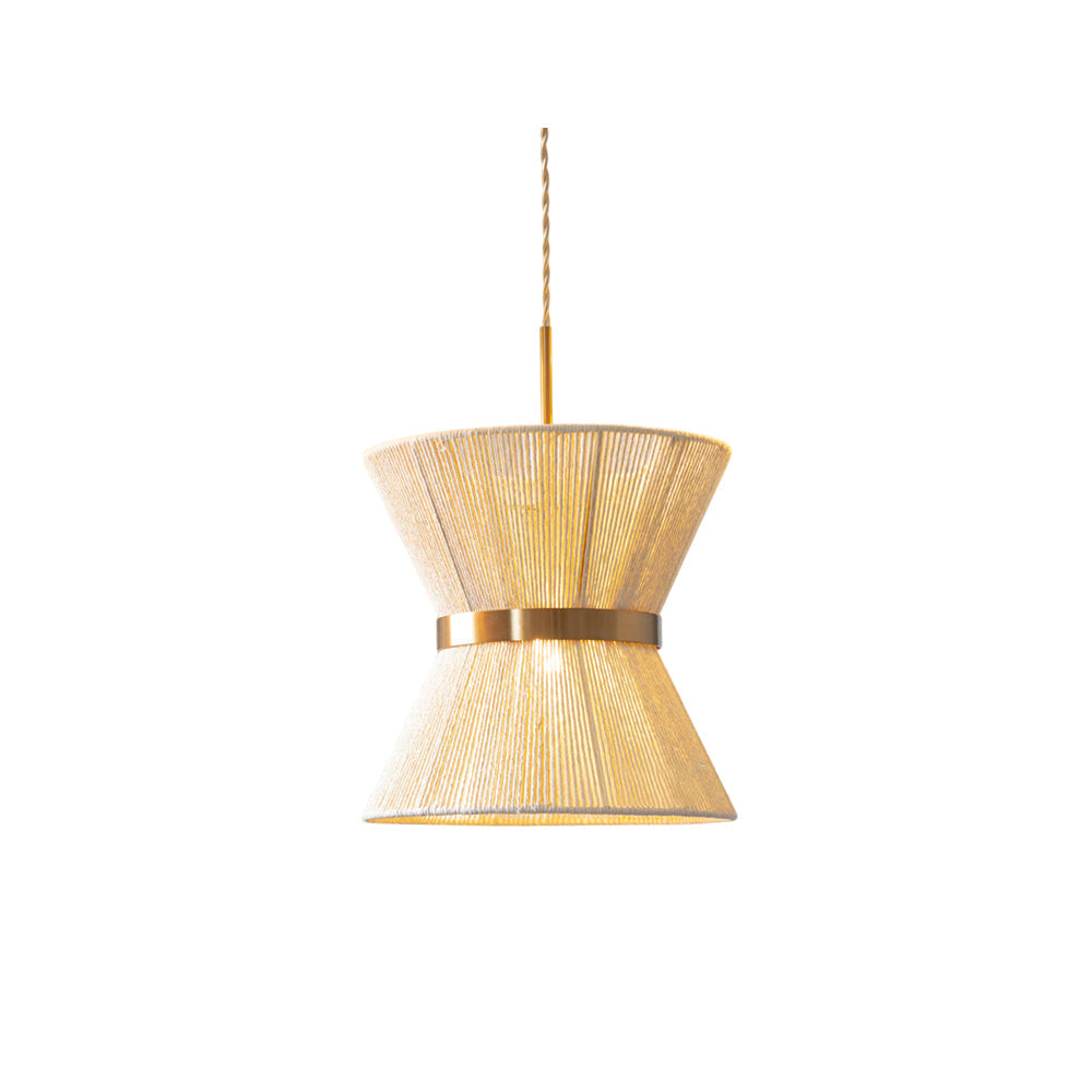 Elara Woven Pendant Light in an hourglass shape against a neutral background.