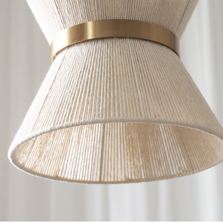 View from below looking up into the Elara Woven Pendant Light, showing the bulb placement.