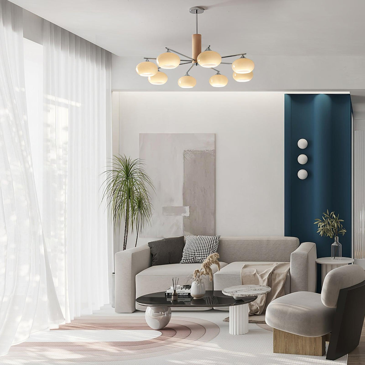 Joreon Lustre en Verre Persimmon Mid-Century 8 Lumières