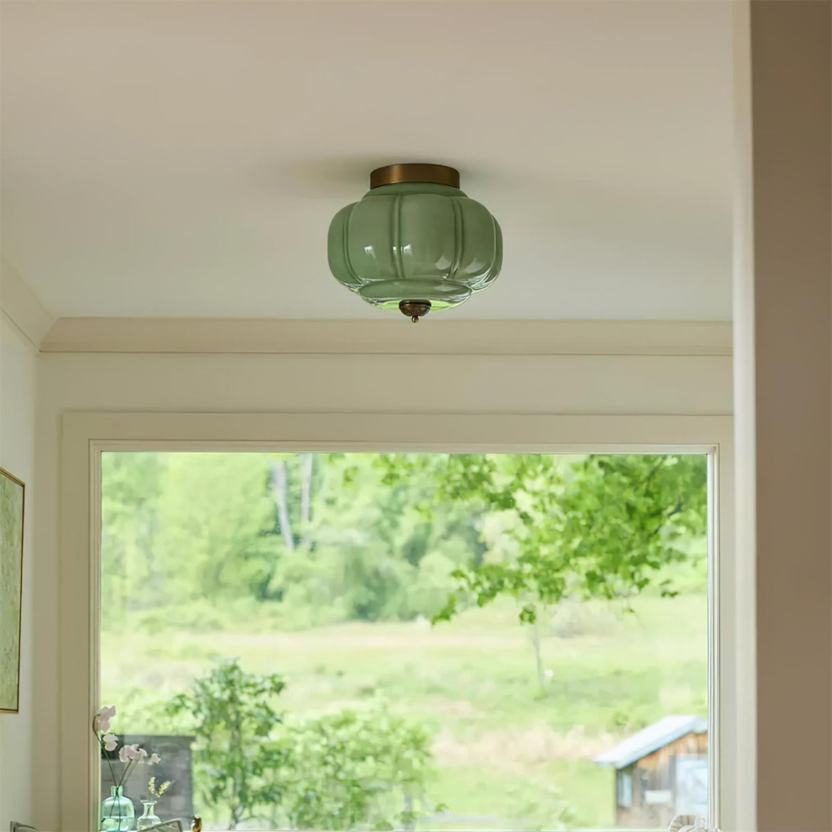 Selviro Ceiling Lamp Green Glass Brass Classic-Neutral Decor