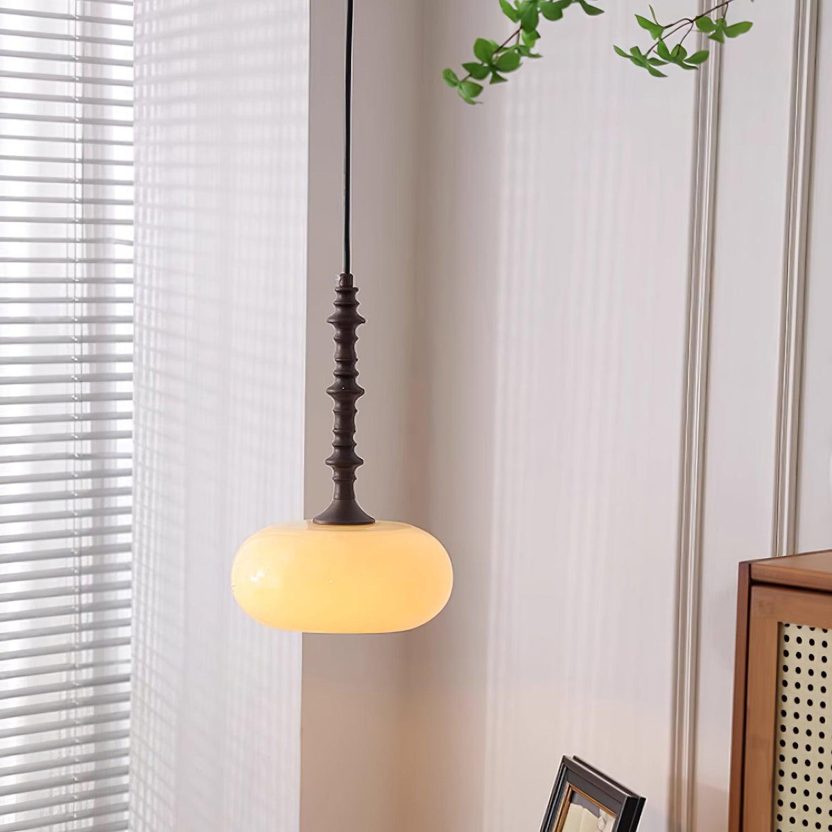 Pendant Lamp White Glass Shade Brown Vintage-Neutral Decor