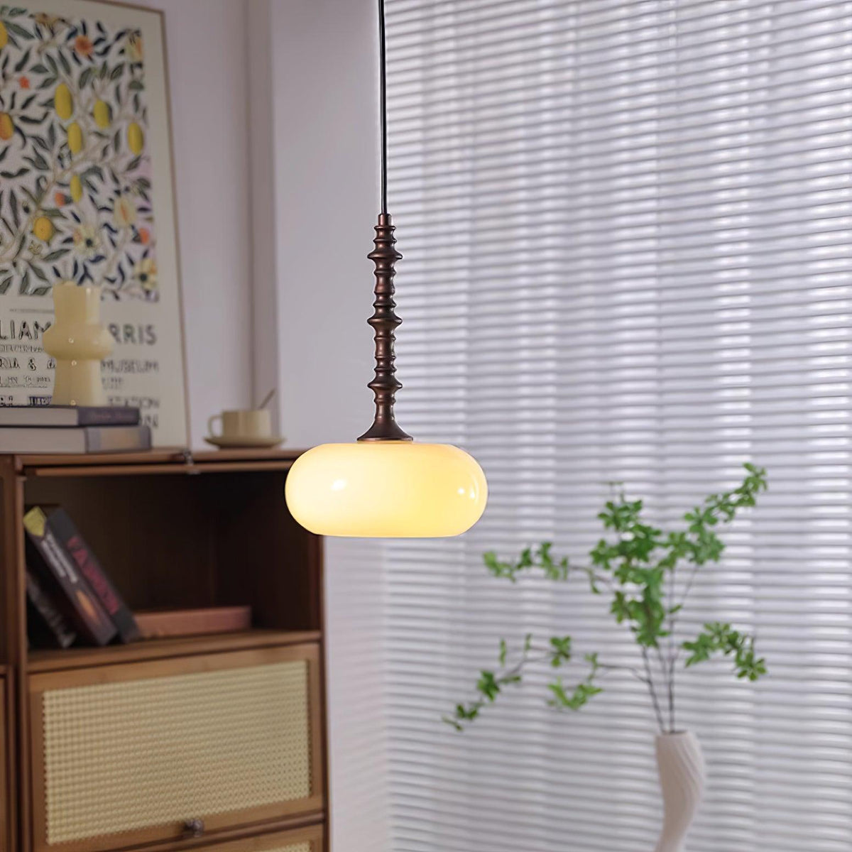 Pendant Lamp White Glass Shade Brown Vintage-Neutral Decor
