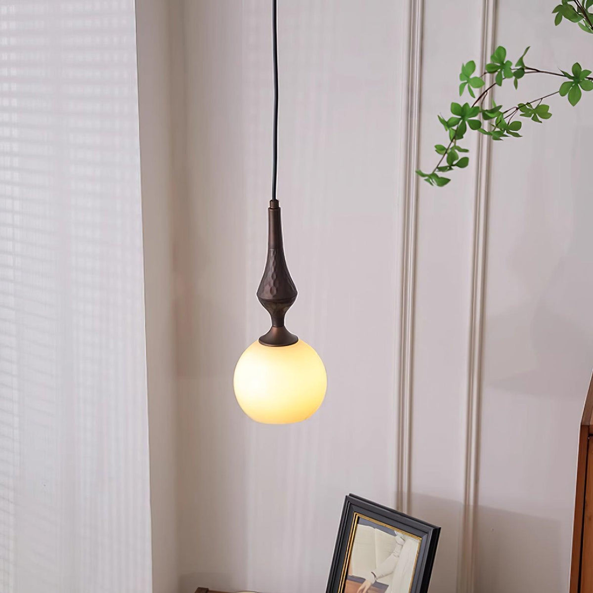 Pendant Lamp White Glass Shade Brown Vintage-Neutral Decor