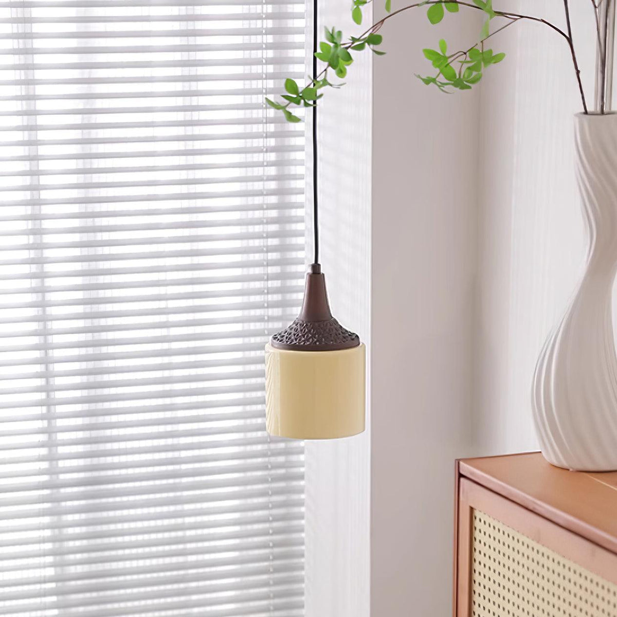 Pendant Lamp White Glass Shade Brown Vintage-Neutral Decor