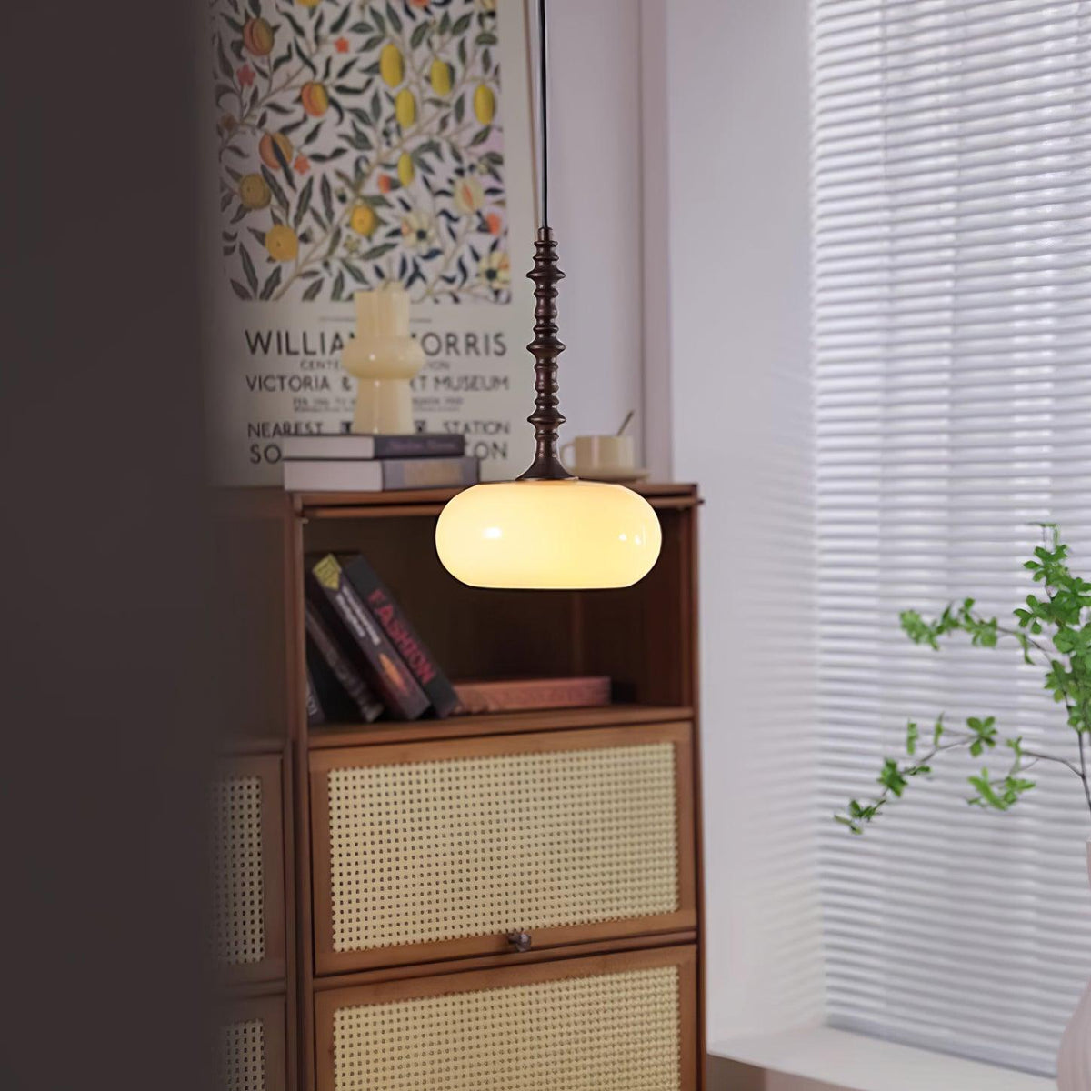 Pendant Lamp White Glass Shade Brown Vintage-Neutral Decor